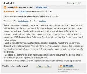 GMATclub review of ARINGO MBA admission consulting