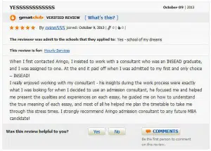 GMATclub review of ARINGO MBA admission consulting