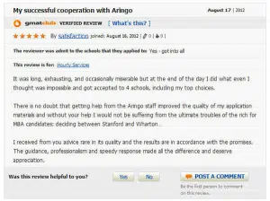 GMATclub review of ARINGO MBA admission consulting