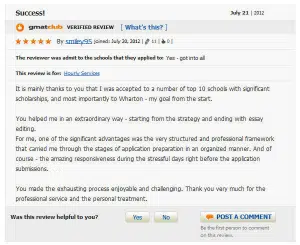 GMATclub review of ARINGO MBA admission consulting