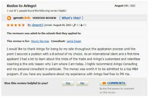 GMATclub review of ARINGO MBA admission consulting